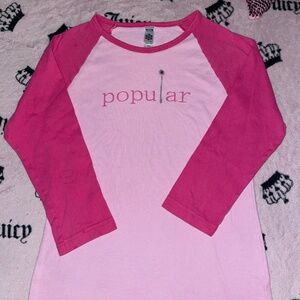 Vintage Y2k Wicked “Popular” Pink Raglan Baby Tee